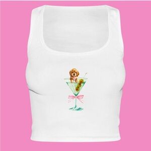 White Tank Top with Puppy Martini Graphic